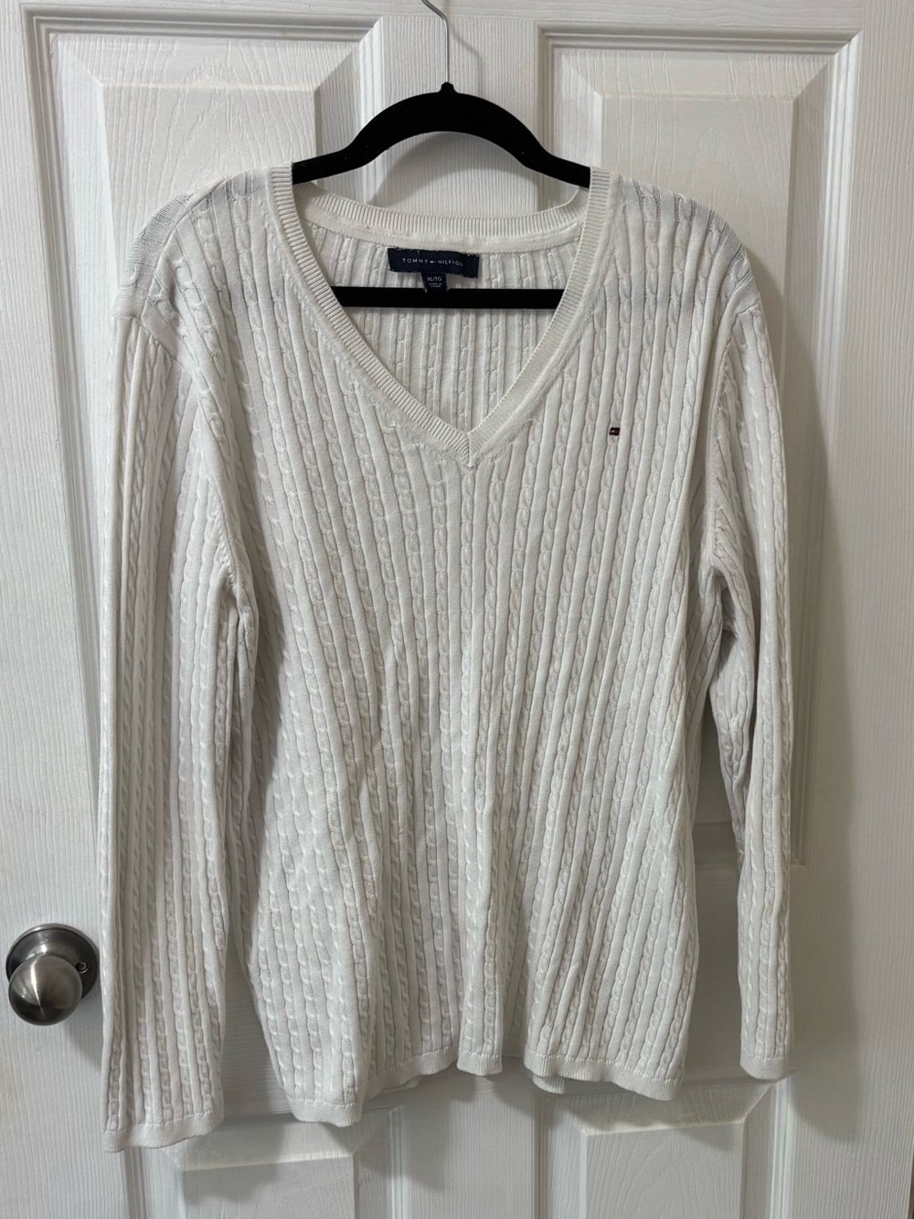Tommy Hilfiger Ivory Cable Knit V-Neck Sweater